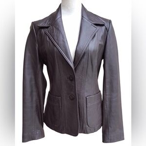 Anonymous John Carlisle Brown Leather Blazer Jacket Size Medium